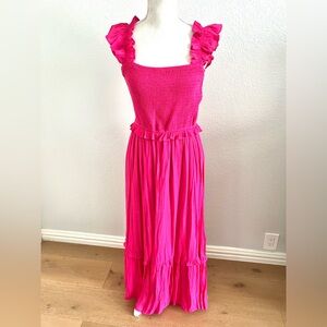 Smocked Hot Pink Maxi Dress with Ruffled Straps